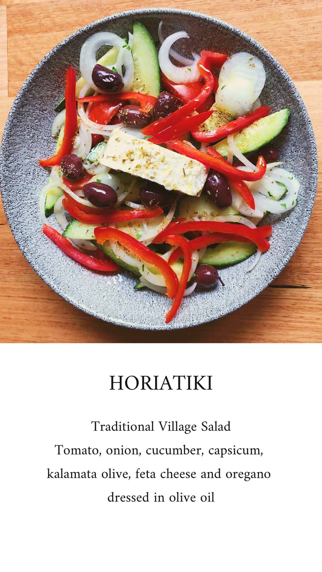 Flat lay of horiatiki Greek Peasant salad