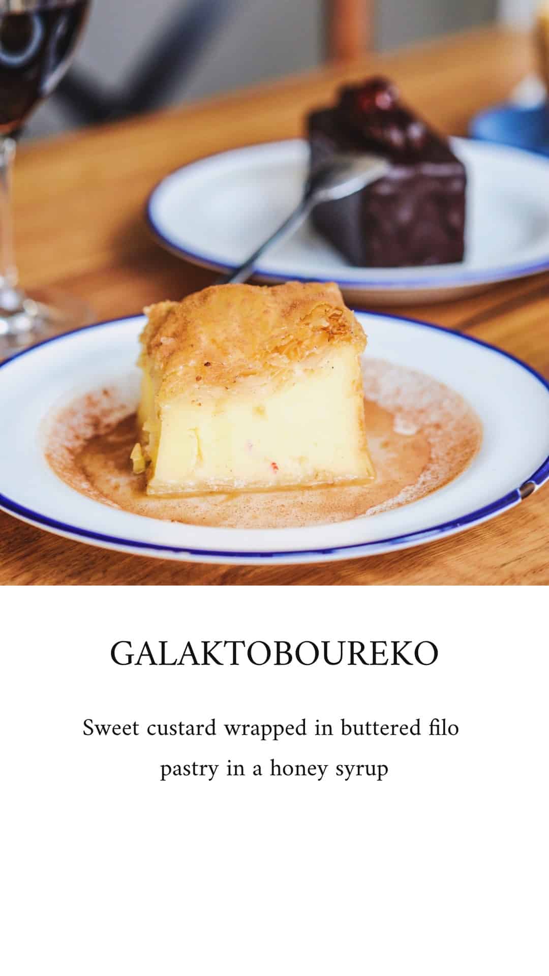 Greek dessert Galaktoboureko on the plate